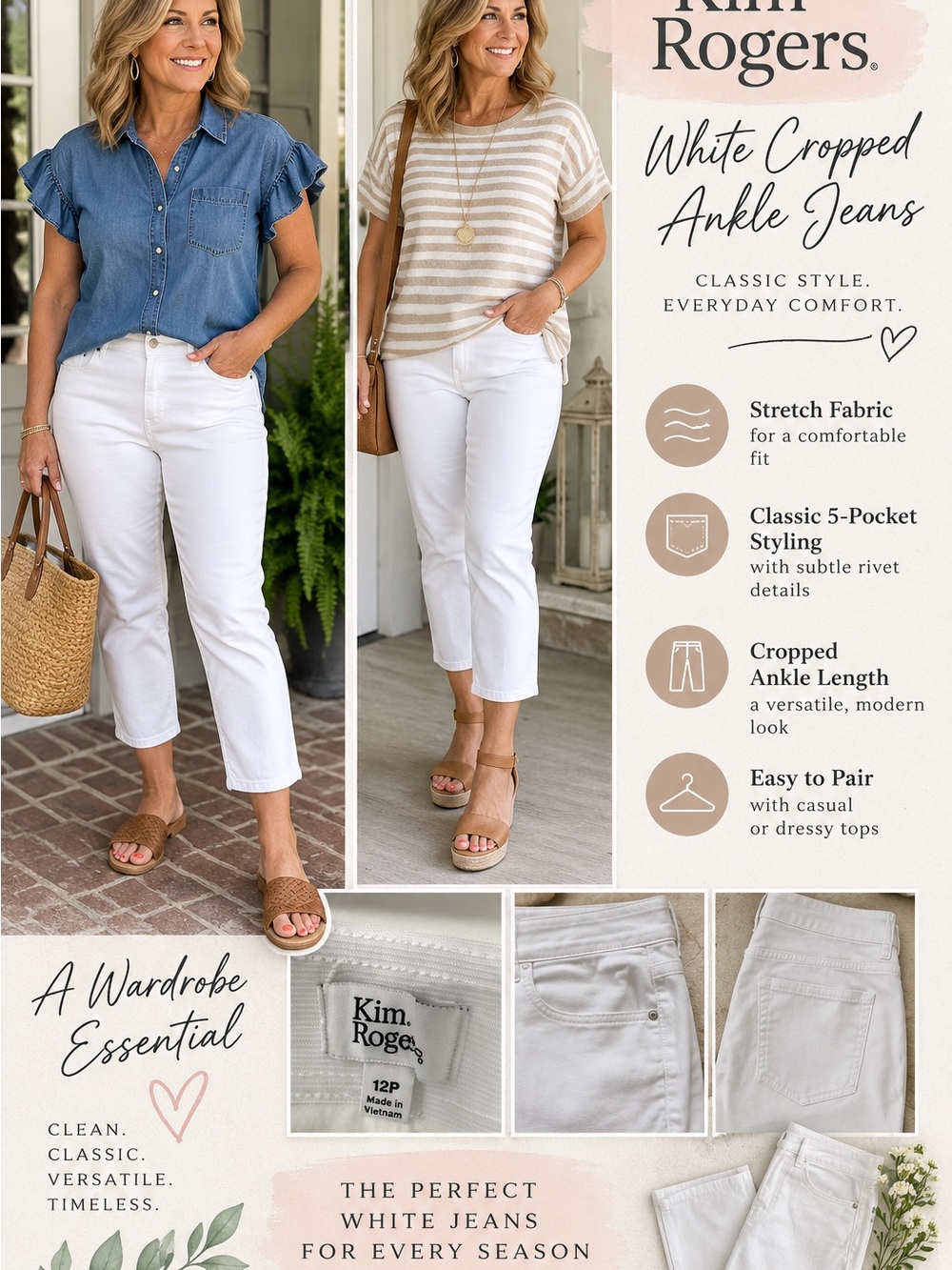 Kim Rogers White Cropped Ankle Jeans